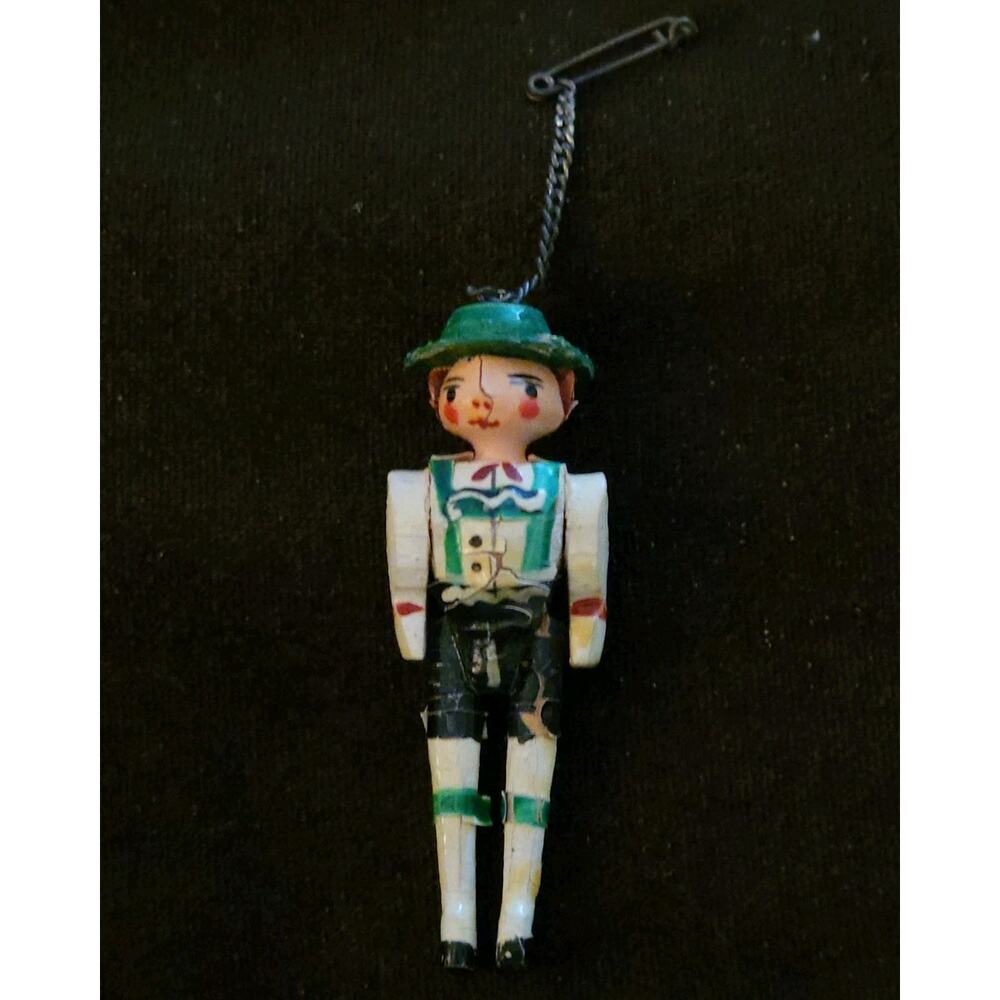 Antique Miniature Grodnertal Peg Carved Wood Folk Art Male Doll 2 1/8"